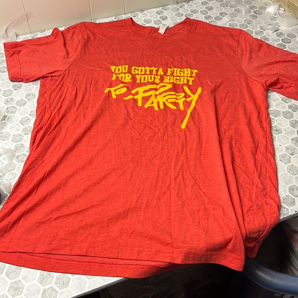 Canvas XL Orange Short Sleeve You Gotta Fight For Your Right to Party Graphic T
